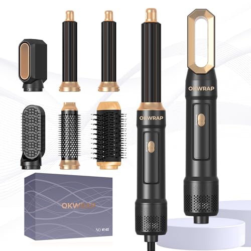 Image of 6 in ONE Blow Dryer Brush,Air Curling Iron Round Brush Blow Dryer 800W,Ionic Hair Dryer Brush for Women, Hot Air Brush Hair Styling Tools 100-120V