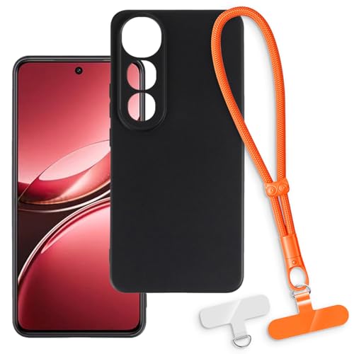 OAGELIM 2-in-1�ی�P�[�X�ƃ��X�g�X�g���b�v Vivo V50 Lite 4G �Ƃ̌݊������� ���O���\�ȃ��j���[�h�t���d�b�J�o�[�A����~�ߕ����h�~�O���b�v�n���h�� (�u���b�N + �I�����W)