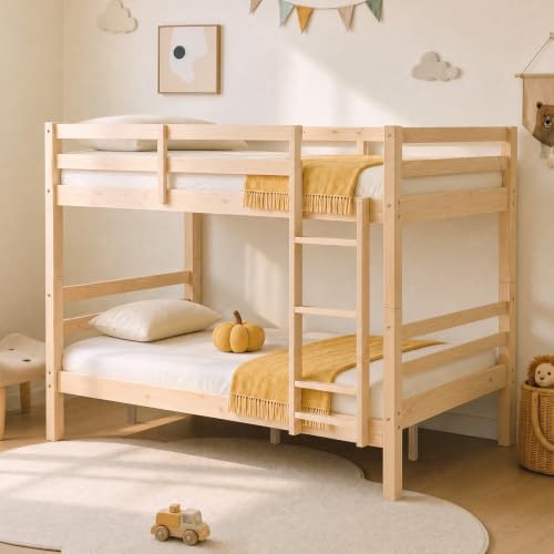 Kiivakii Full Over Full Bunk Bed with Thick Posts, Wood Bunkbed, Natural