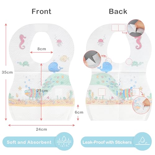 AUROAY Einweg Lätzchen, 60 Stück Lätzchen Baby, Wasserdicht Reiselätzchen für Babys Kleinkinder, Jungen und Mädchen von 6 Monaten bis 3 Jahren, Reisen Outdoor-Einsatz
