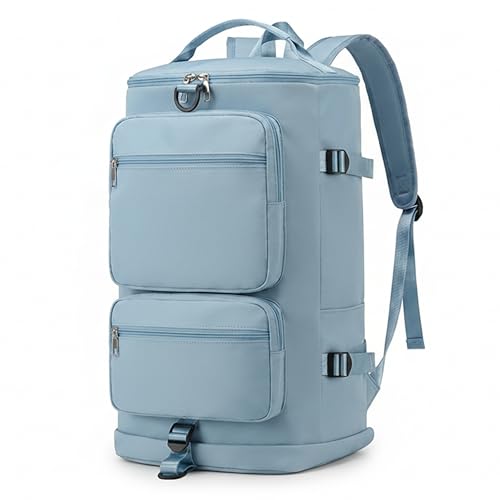 Image of POPCUBE 2in1 Nylon 26cm Lightweight Waterproof Backpack Duffle Bag w /Shoulder Straps, Small Rucksack Travel Bag for Men&Women w /Wet Pocket & Shoe Compartment(50x26x26cm) (Blue, 34 L Bucket)