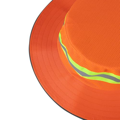 Image of Unisex High Visibility Reflective Bucket Hat Mesh Wide Brim Work Safety Boonie Hat Sun Protection Packable Sun Cap Bucket Cap