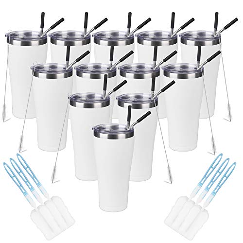 SERENCOZY 32oz Tumbler Stainless Steel Vacuum Insulated Tumbler With Lid And Straws Double Wall Travel Coffee Mugs Cup for Hot Beverage and Cold Drinks White 12 Pack