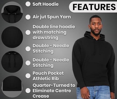 Gift Hub Black Hoodies For Men & Women UK - Unisex Plain Work Jumpers For Men and Women - Workwear Cotton Pullover Sweatshirt For Personal Use and Gifts - Large (L) - Image 3