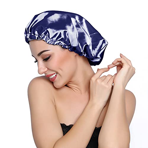 Image of Stain Bonnet Silk Sleep Cap Adjustable Satin Cap for Night Sleeping Hair Bonnet Reversible Double Layer