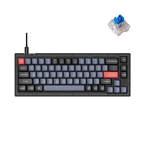 Image of Keychron V2 Wired Custom Mechanical Keyboard, 65% Layout QMK /VIA Programmable Macro with Hot-swappable Keychron K Pro Blue Switch Compatible with Mac Windows Linux (Frosted Black - Translucent)