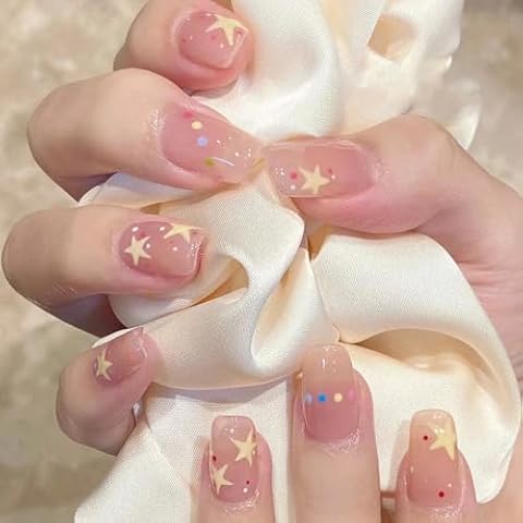NLFOX 24Pcs Short French Press on Nails Cover