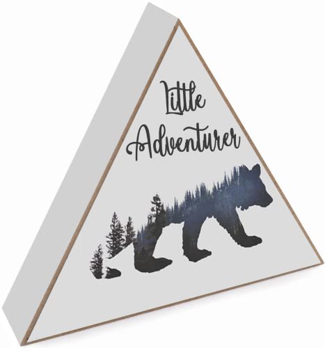 Image of Little Adventure Art Box Sign Forest Bear Inspirational Adventure Quote Art Print Wooden Box Sign for Home Office Kitchen, Living Room, Bedroom Nursery Decor
