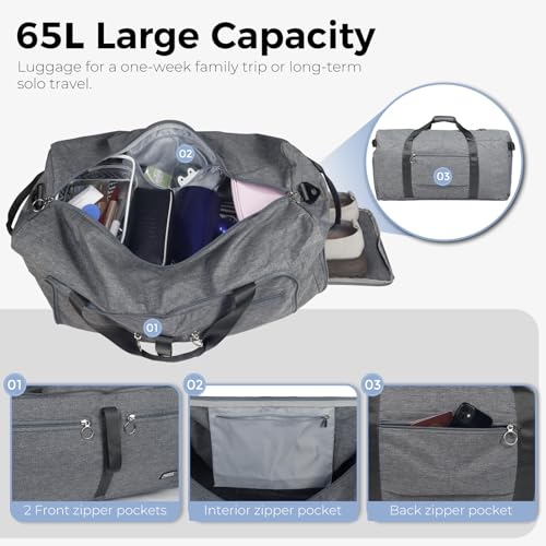 Image of Fmeida 65L Duffle Bag Foldable Travel Duffel Bags for Men Women Travel Bag | Shoes Compartment, 65L Large Capacity, Foldable, Packable, Water Repellent, Tear Resistant, for Traveling Gym Overnight Camp