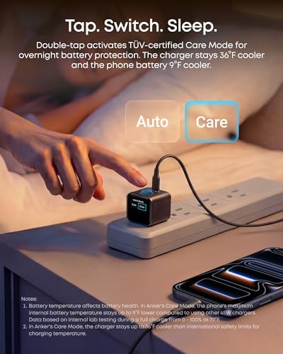 Image of Anker Smart Display Charger, Anker Nano USB C Charger Block, 45W Max GaN Phone Charger,180 Foldable Plug,Smart Recognition,Built-in Care Mode,for iPhone17 /16 /15(Non-Battery,One USB-C Port,No Cable)
