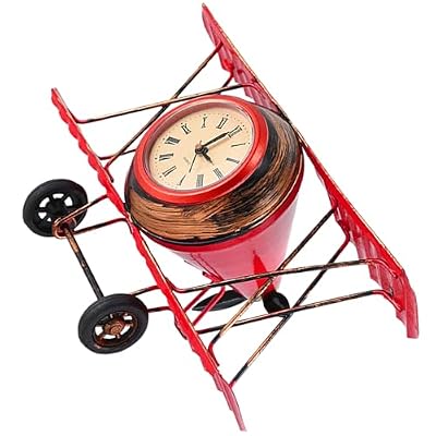 FESTFENDS Metal Airplane Tabletop Clock Vintage Decorative Desk Clock for Bedroom Office Living Room Artistic Home Decoration