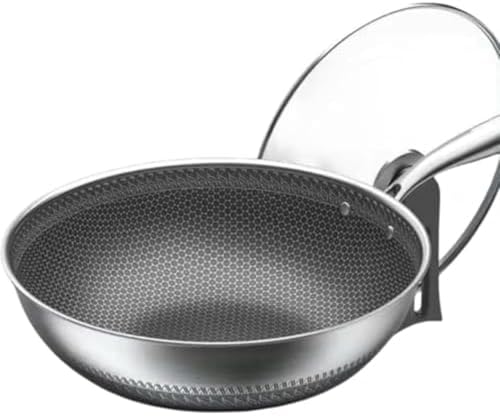 チタン合金フライパン ドイツ製ステンレス 深型 厚型 油煙が出ない 中華鍋 ガラス蓋 多用途 ハンドル付きスティックパン すべてのストーブ 調理器具 家庭用キッチン用品に適しています 蓋付き (36 cm)