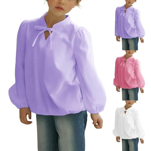 Girls Puff Sleeve Blouse Plain Dress Shirt Teens Fashion Lace-up Shirts Solid Baggy Aesthetic School Formal Tops