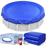 24FT Round Winter Pool Cover 500D Extra Thick Above Ground Pool Cover Above Ground Pool Protection with Winch and Cable Royal Blue
