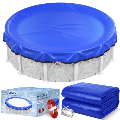15FT Round Winter Pool Cover 500D Extra Thick Above Ground Pool Cover Above Ground Pool Protection with Winch and Cable Royal Blue
