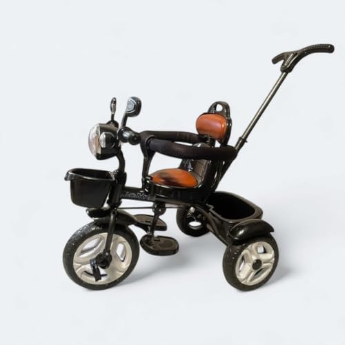 Image of kidsROAR Stroller Tricycle for Kids for 1 Year+ | 2 Year+ Baby Cycle with Leather Seat | Light Music | Push Handle | 4 in 1 Baby Cycle for 1 Year Kids (5003 Black)