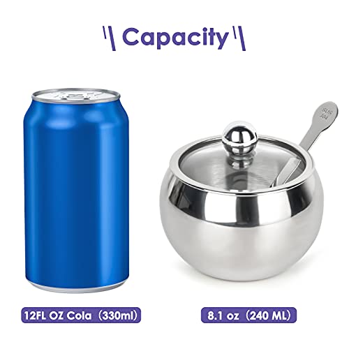 Asika Sugar Bowl, Stainless Steel Sugar Pot With Clear Lid And Spoon thumb #1