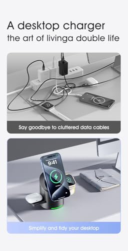 Image of 3 in 1 Charging Station for Apple Devices, Mag-Safe Magnetic Charger Stand, Qi2 15W Auto-Rotating Wireless Charger for iPhone 17 16 /15 /14 /13 /12 Series & AirPods & iWatch (2.0, Amps, UK)