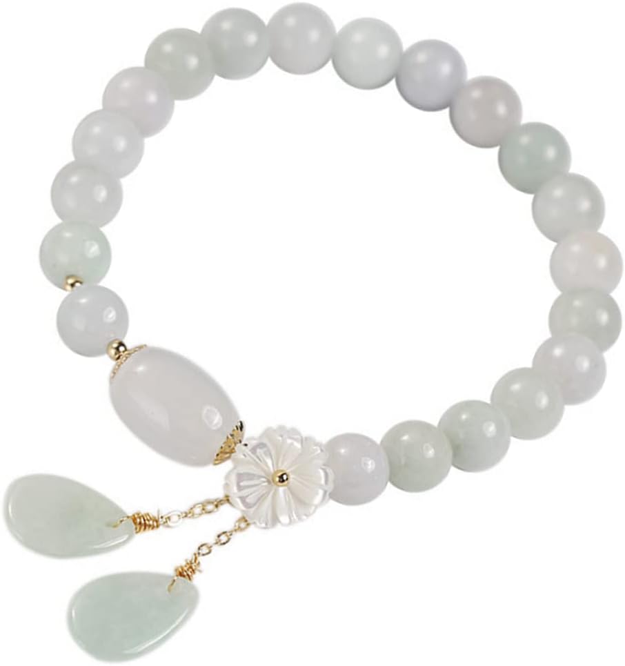 ASGIFT Jade Bracelet for Women Natural Crystal Beads Good Luck Bracelet Jade Stone Elastic Shell Flower Beaded Bracelets Jewelry for Mom Wife