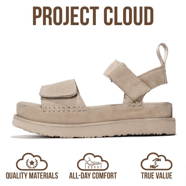 Project Cloud Genuine Leather Platform Sandals Women - Memory Foam Insole Slip Resistant Chunky Womens Sandals with adjustable straps - Stylish Women Footwear (Bronzestar)3