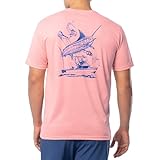 Guy Harvey Men’s Short Sleeve Cationic Performance T-Shirt, Coral/Charter, Large