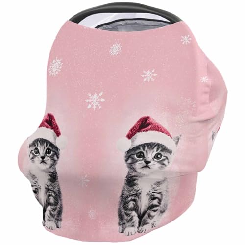 Nursing Cover for Breastfeeding Scarf, Xmas Snowflakes Santa Hat Cats Pink Baby Car Covers Super Soft Multi Use for Canopy Shopping Cart Cover Blanket Stroller Cover
