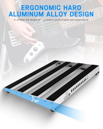 Image of STRICH Guitar Pedal Board with Built-in Power Supply, 15 x 11 inch 2.17LB Silver-White Lightweight Aluminum Alloy, PedalBoard with Pedal Cables, Bag, Hook Loop Strips PB-S15