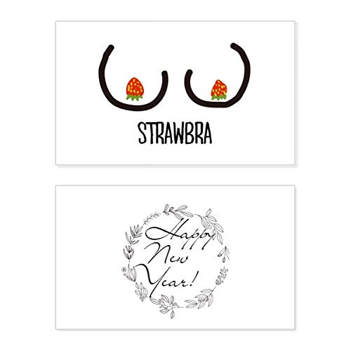Tarjeta de felicitación divertida de fresa negra y roja para un año nuevo original
