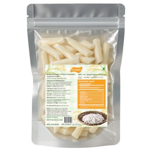 Image of Khuben Classic Korean Tteokbokki Rice Cakes | Korean Rice Sticks | Ideal for Stir-Fries, Soups & Tteokbokki | Korean Instant Rice Cake Plain Topokki | 600 g Pack (3x200g), Non-Frozen