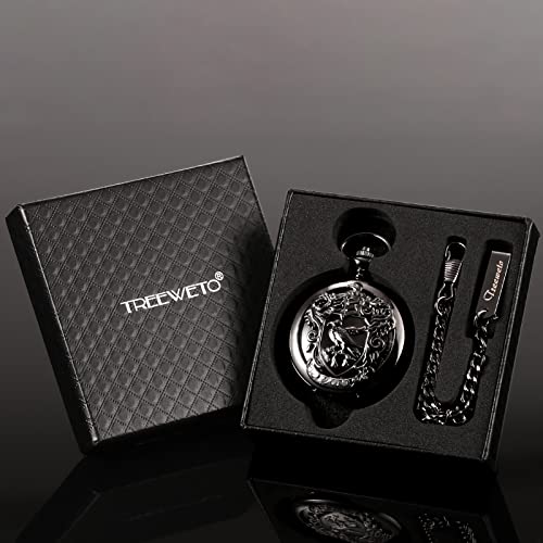 Image of TREEWETO Men's Retro Double Open Skeleton Mechanical Roman Numerals Shield Pocket Watch with Chain for Men Women