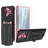 Asuwish Phone Case for Samsung Galaxy Note 20 Glaxay Note20 5G with Tempered Glass Screen Protector Cover and Credit Card Holder Stand Cell Accessories Gaxaly Notes 20s Twenty Not S20 Women Men Pink