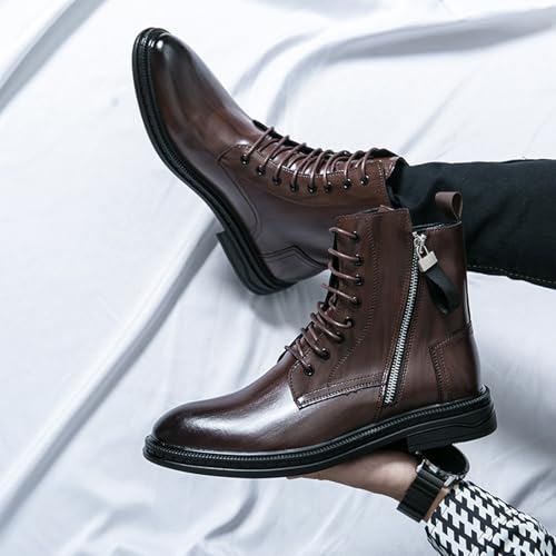 Men's Casual Leather Low Heel Lace Up Ankle Boots with Side Zipper Comfort High Top Dress Chukka Boots for Business Office4