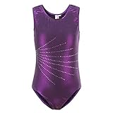 Girls Gymnastics Leotards Shiny Diamond Dance Wear Sportswear 5-14 Years old (Sleeveless Purple, 8-9 Years)