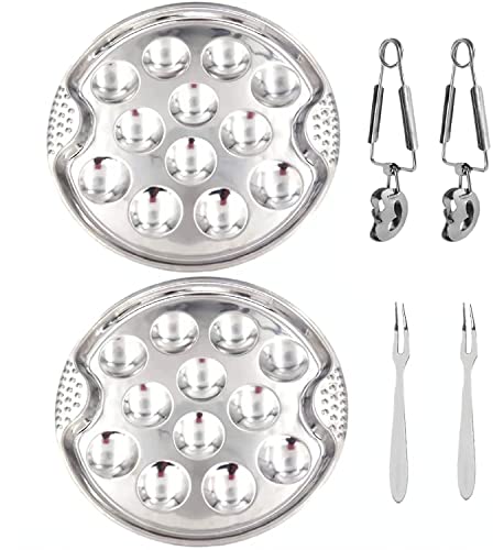 2 Ensembles/6 Pcs Assiette Escargot Assiette Huitre Service Escargot Assiette De Service à Escargots en Acier Inoxydable 12 Trous Fourchette Huitre Pince A Escargot Cover