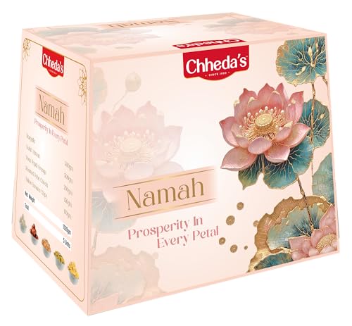 Image of Chheda's Namah Premium Gift Box - Roasted Poha Chivda, Banana Chips, Orange Soan Papdi Gulab jamun & Rasgulla | Festive Packaging | Vegetarian