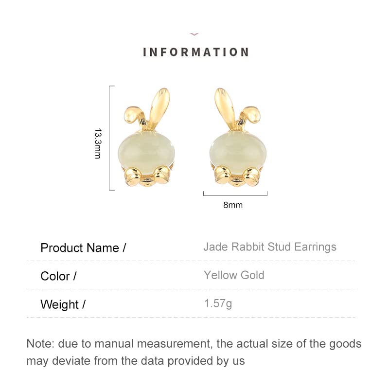 14K Gold Jade Rabbit Stud Earrings, Natural Jade Stud Earrings, Birthday Gift for Wife, Girlfriend, Daughter2