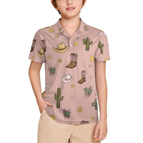Boys' Classic Polo Shirts Short Sleeve Moisture-Wicking Golf & Tennis Shirts for Youth Teens Cute Cartoon Cowboy