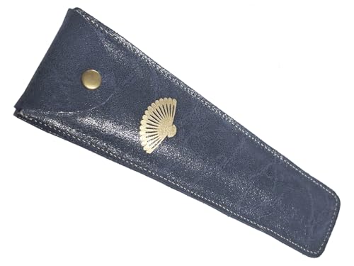 Tiendas LGP - Funda Abanico de Piel, Estuche protector de Abanico. Protege y alarga la vida de tu Abanico, fabricado artesanalmente (25 x 8 x 1,5 cm) Azul