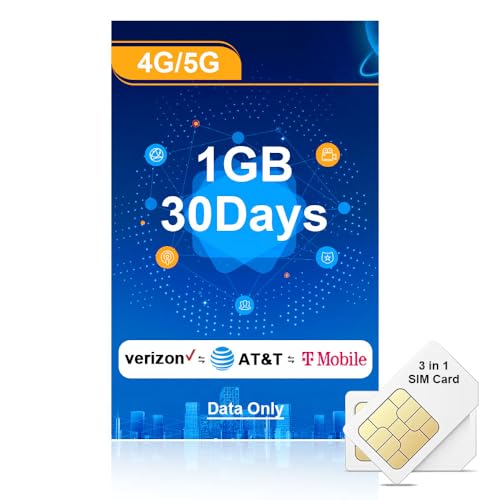 4G/5G LTE SIM Card, Data Card 1GB 30Days Support for AT&T, T-Mobi...