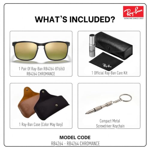 Image of Ray-Ban RB4264 CHROMANCE POLARIZED Square Shape Sunglasses for Men with Official Eyewear Kit