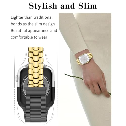 Thin Metal Band Compatible with Apple Watch Band 38mm 40mm 41mm 42mm 44mm 45mm 49mm, Dressy Stainless Steel Chain Strap, Slim Fancy iWatch Band with Case for Women Men