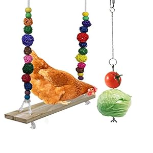 O’woda Natuurlijke houten kippenschommel baars (39,5 x 7 x 1,5 cm), vogel hangend speelgoed met rotan ballen en 1,2 m…
