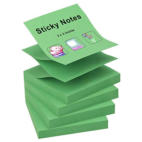 ZCZN 400 Sheets Pop-up Sticky Notes, 3 x 3 Inches, 4 Pads Bright Color Self-Stick Notes, 100 Sheets-Pad, Green