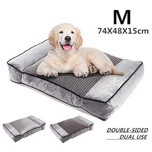 Pecute Camas para Perros Mascotas Pequeñas y Medianas de Dos Caras Colchón Perro Lavable Suave, 74X48X15cm Almohadas para Camas para Perros (M, Gris)