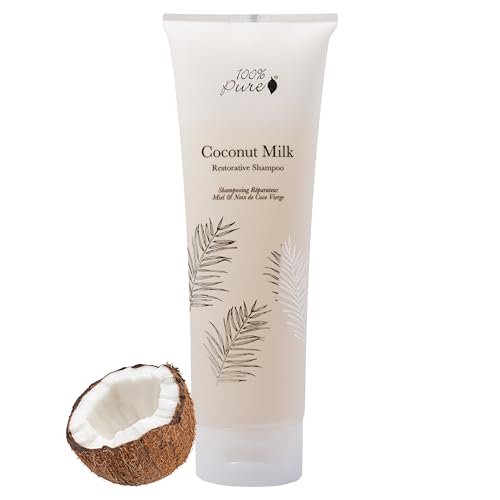 100% PURE Coconut Milk Restorative Shampoo & Cleansing Detox Helps Restore Damaged Hair, Replenish Moisture & Body - Healthy Hair Growth for Women & Men - Sulfate Free - 8 Fl Oz