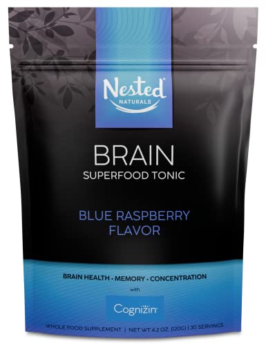 Nested Naturals Brain Superfood Tonic, Powder Drink Mix Supplement W/Lion’s Mane Mushrooms, Citicoline, Supports Memory, Mental Focus, Neuro Health, Mood, Raspberry Flavor, 30 Servings #TOP10