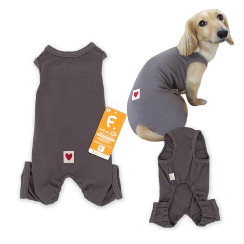 小型犬 伸びて 着せやすい シンプル ベア天 袖なし お部屋着 ルームウェア 小型犬用 抜け毛対策 袖なし ロンパース 犬の服 フルオブビガー 33/チャコールブラウン NS