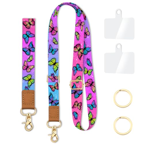 Image of Yonlevres Phone Lanyard Crossbody Strap Wrist Neck Adjustable Women Multi | Butterfly Cell Phone Lanyard for Travel Daily, Hands-free, Fit Keys ID Badge, for Full-coverage Phone Case, Accessories, Gift