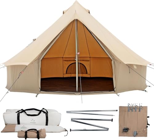 WHITEDUCK Regatta Canvas Bell Tent - w/StoveJack, Waterproof, 4 Season Luxury Camping and Glamping Yurt Tent Outdoor (13' (4M), Water Repellent, Sandstone Beige)