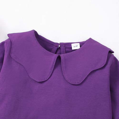 Image of 12M-14Y Toddler Baby Girls Peter Pan Collar Blouse Kids Girl Solid Color Puff Sleeve T-Shirts Casual Tee Tops